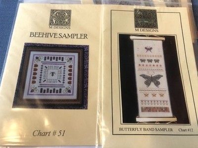 M DESIGNS x2 - Bienenstock & Schmetterling Band Sampler - KREUZSTICHKARTEN -
