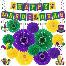 25PCS Mardi Gras Decorations, Mardi Gras Party Favors Decor Kit with Paper PO...