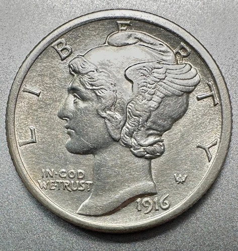 1916   MERCURY DIME  AU+ DETAILS  #1482