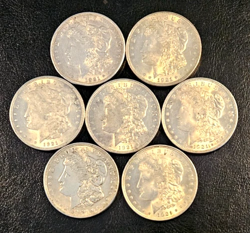 Gorgeous Set of 7 1921 Morgan Dollars CH/BU/GEM Luster, Pristine Collector Lot!