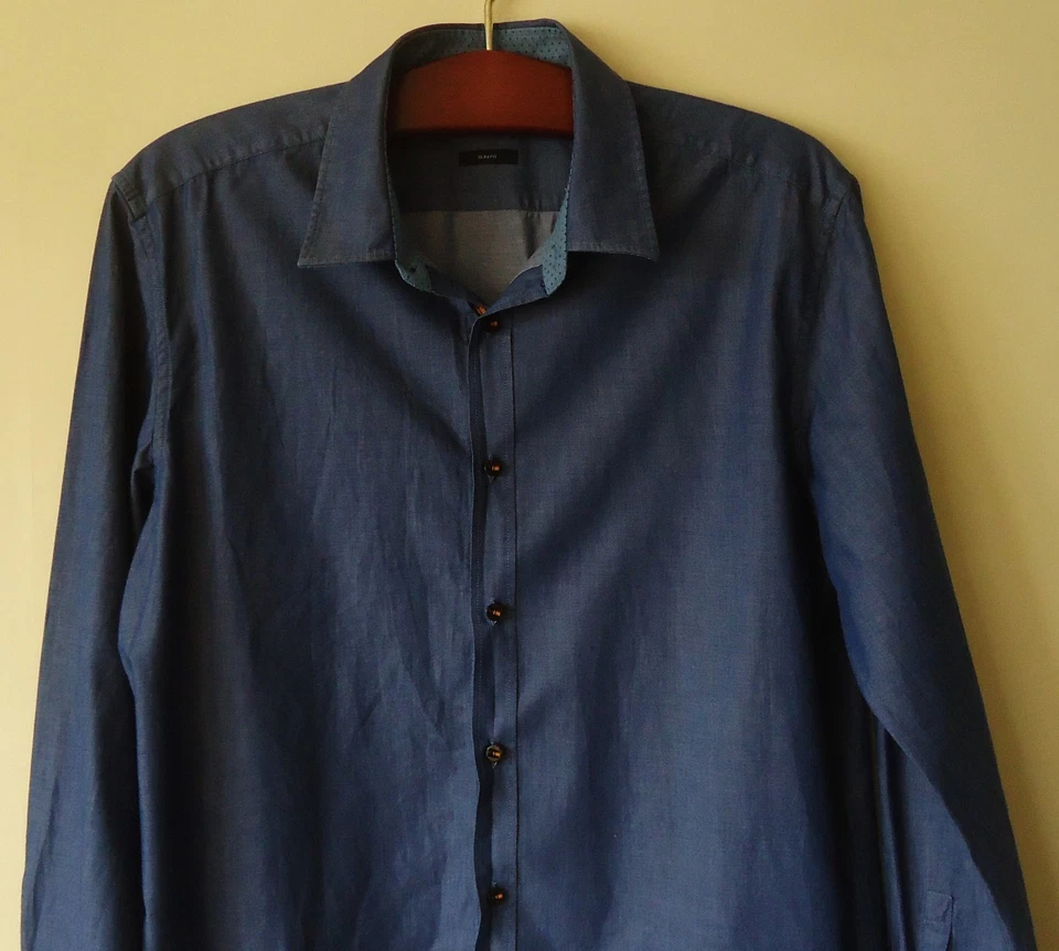 HUGO BOSS talla XL adelgazante para hombre camisas de mezclilla azul - Imagen 3 de 4