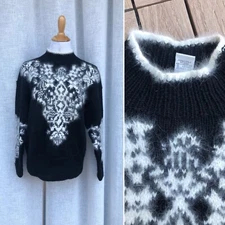 CB Sports knitted  black and white wool angora nylon blend sweater , size M