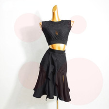 New Black Striped Back Latin Dance Dress Dancing Performance Ballroom Skirt