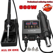 2 IN 1 Soldering Iron Rework Station Hot Air Gun Digital Solder Weld SMD 600W US