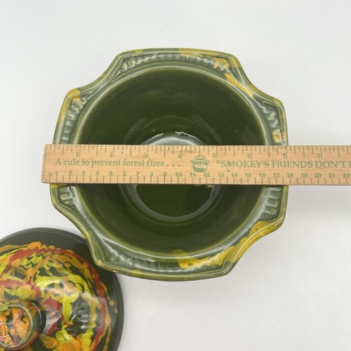 Vtg 1960s California Pottery MCM Covered Dish Serving Bowl Lid Drip Glaze Swirl - Picture 11 of 12