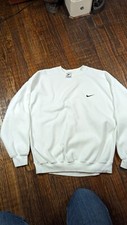 Vintage 90s Nike Swoosh Logo Crew Neck Sweatshirt Made in USA White Distressed
