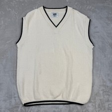 Vintage Lee Casual Collection White Sweater Vest Mens L 100% Cotton Made in USA