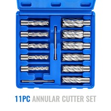 11pc Annular Cutter Set HSS Magnetic Drill Bits with 2 Pilot Pins and 2" Depth