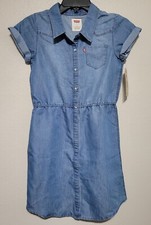 New Levi's Juniors Girls Chambray Short Sleeve Denim Jean Dress, Kid Dress