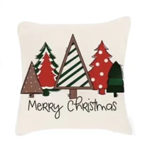 MERRY CHRISTMAS WINTER TREES Christmas Throw Pillow Cover Winter Holiday Decor