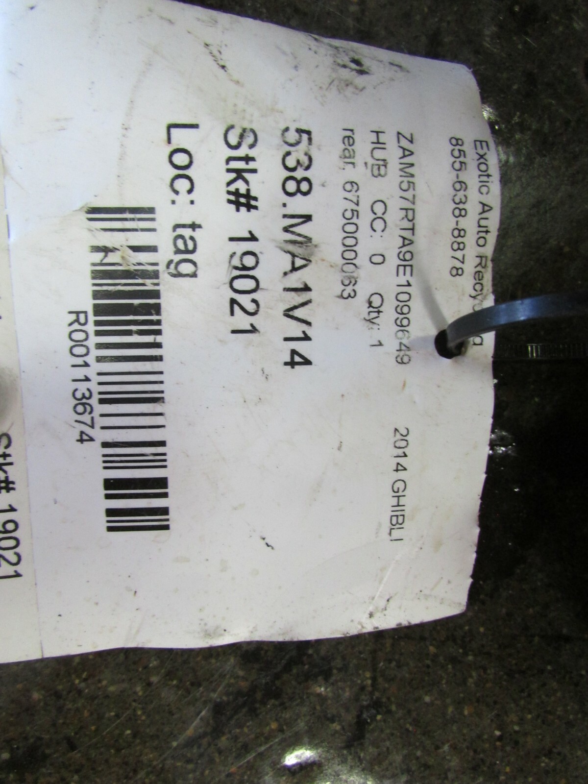 2014 Maserati Quattroporte, Ghibli, Rear Wheel Hub Bearing, Used, P/N 675000063
