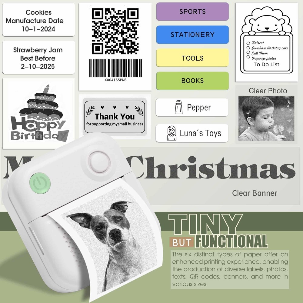 Thermal Label Maker Machine with 6 Waterproof Tapes, Portable & Easy to Use
