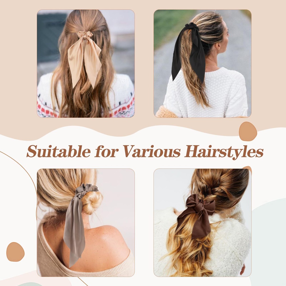 6 Pcs Bow Silk Scrunchies Hair Ties with Bows Ponytail  display picture 1