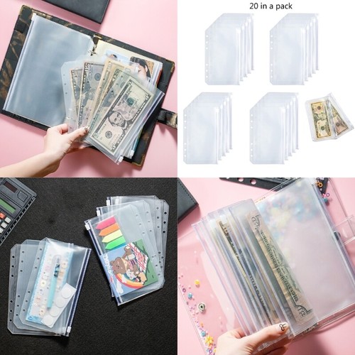 6-Holes Budget Pocket Loose Leaf Cash Envelopes Clear Zippered Receipt ...