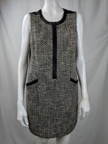 KIRNA ZABETTE For Target Tweed Shift Dress Zip Front Faux Leather Accent SZ M - Picture 2 of 9