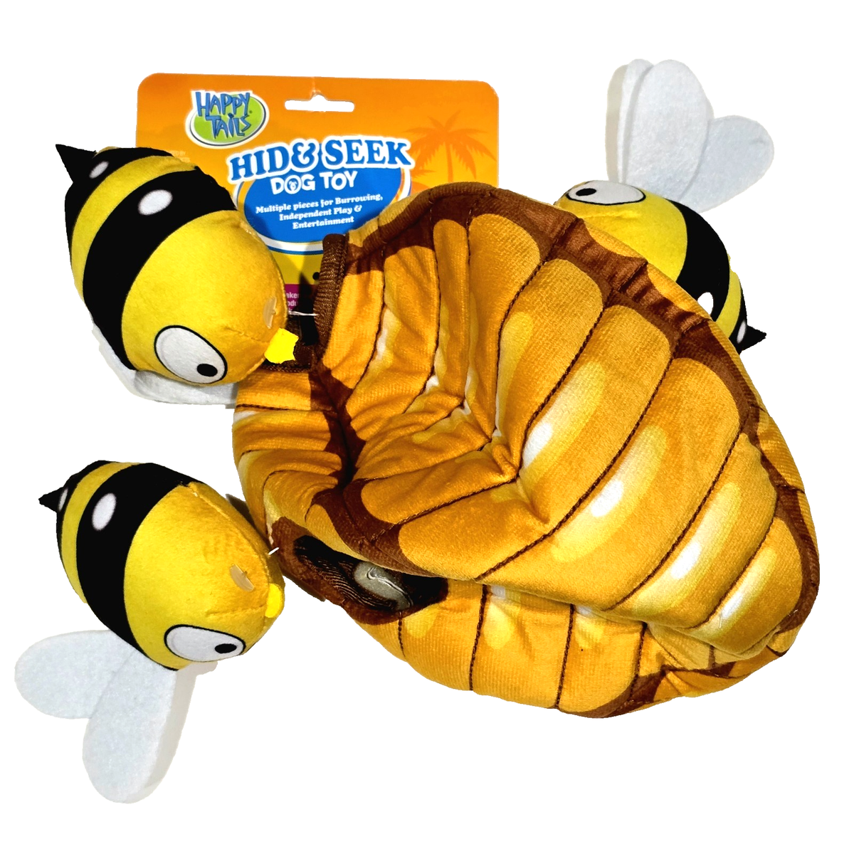 Happy Tails 4pc. Hide & Seek Dog Toy Honeybees Plush Squeaker For