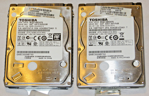 Lot Of 2 Toshiba HDD 5400RPM 2.5" Hard Drive MQ01ABD075 750GB