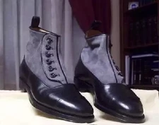 Handmade New Men button boot, Men black and gray ankle leather boot Men boots