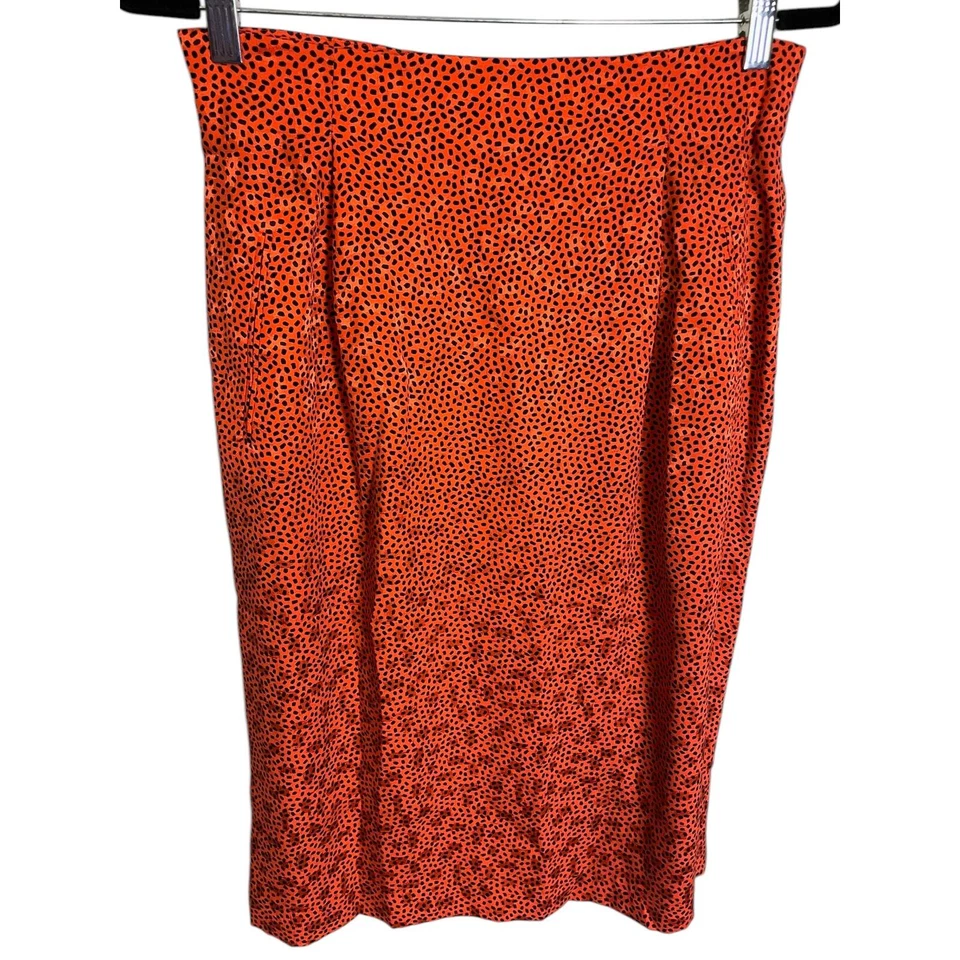 Falda recta vintage años 80 Anne Klein II naranja-rojo seda patrón punteado talla 12 Foto 2 de 4
