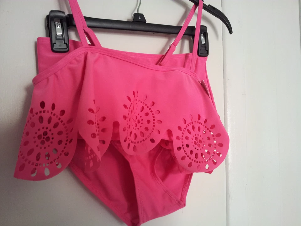 Bobbie Brooks Rosa Bikini Traje de Baño Bandeau Top Cintura Alta Parte Inferior Recortes S-M Foto 2 de 4