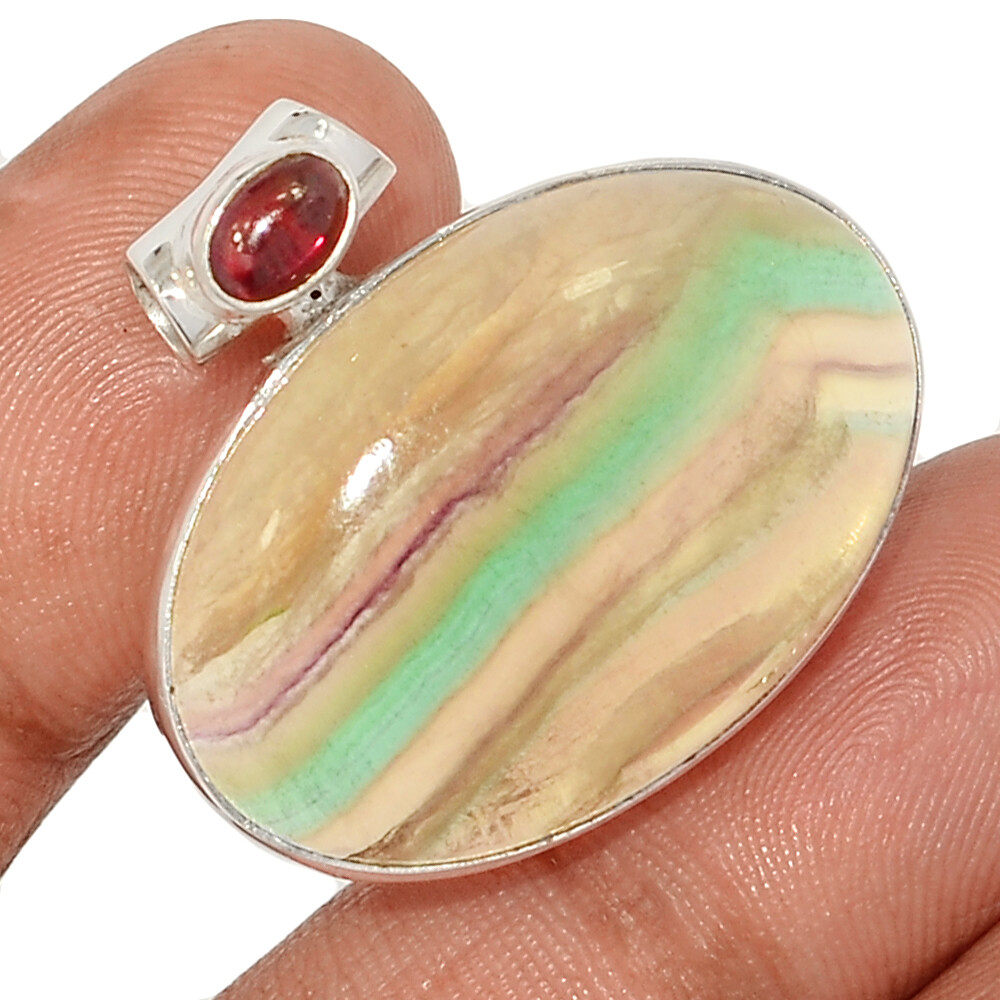 Rainbow Fluorite Garnet Sterling Silver Pendant CP61778