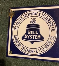 Antique Porcelain Bell Systems Public Telephone Sign / Hard to find Great Shape