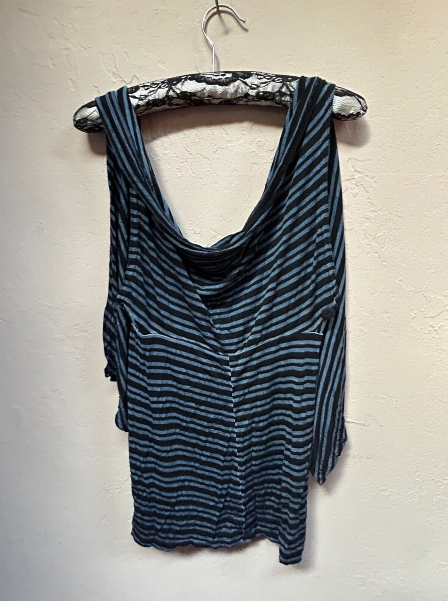 New Cynthia Ashby Denim Stripe Kate Cowl Neck Vest Blue One Size
