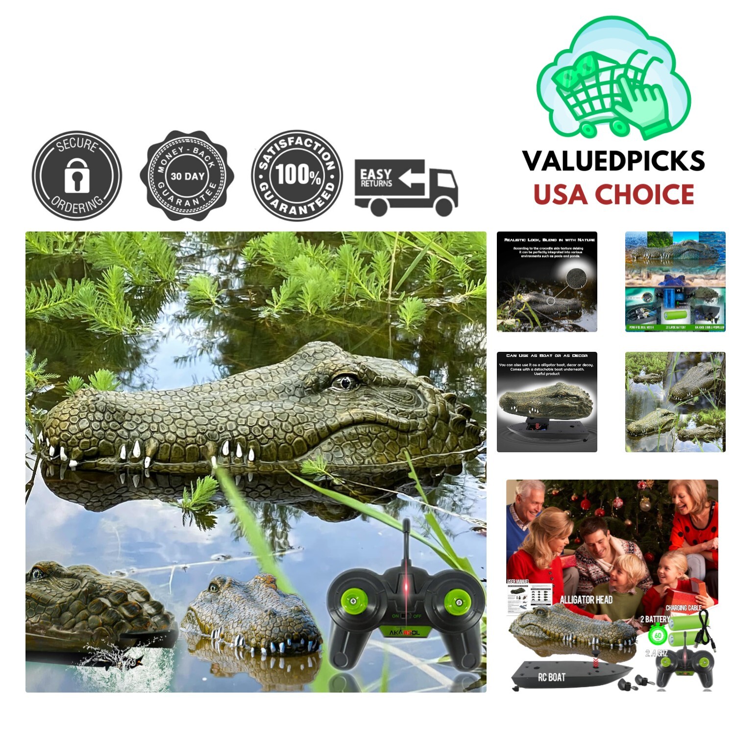 2.4GHz Remote Control Alligator Head Boat Rechargeable Prank Toy for