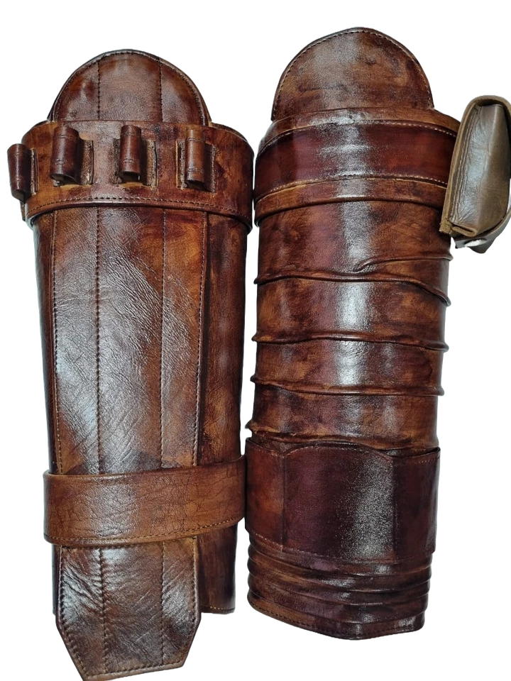 Paquete de armadura de pierna de cuero real The Mandalorian para hombres disfraz utilería Handmad Foto 2 de 4
