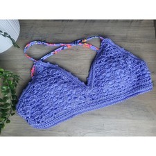 CALIFORNIA WAVES Juniors crochet bikini top XL Light Blue