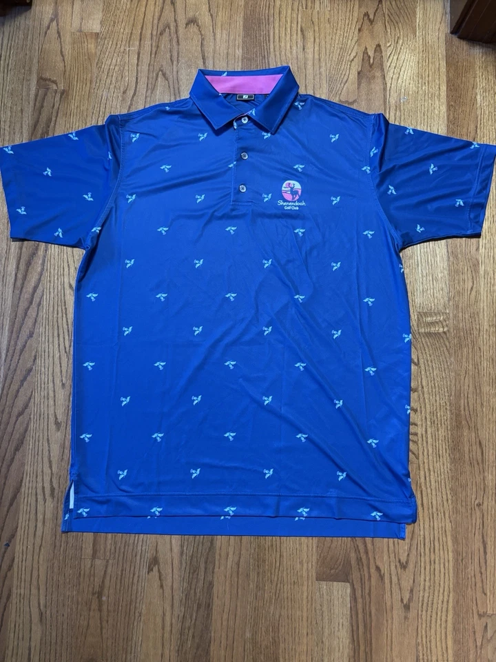 FJ FootJoy 男式大号高尔夫衬衫 Shenendoah 高尔夫俱乐部刺绣标志蓝色 — 第 4/4 张图片