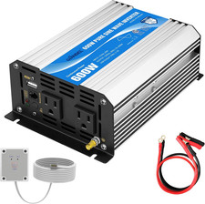 600W Pure Sine Wave Power Inverter 12V DC to 120V AC with Remote Control