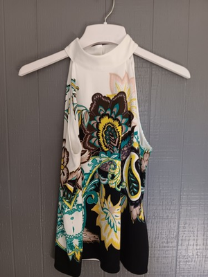 #ad #ad White House Black Market NWT White Paisley Sleeveless Mock Halter Med Top Ji $39.99