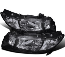 06-11 Honda Civic Coupe 2-Door Headlights Black Housing Clear Reflector Pair L R