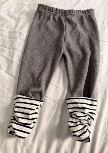 SheIn Girls Gray Knit Leggings 2T Ankle Elastic Waist Striped Cuffs Pre-owned