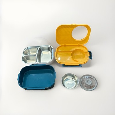 Premium Hybrid Bento Box - Yellow & Teal - Removable Metal Tray & Freshness Dial