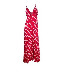 Paper Heart Maxi Dress Sleeveless Tie Front Size S Linen Blend Vacation Fish Red