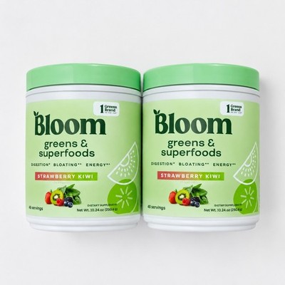 2pk Bloom Greens & Superfoods, Strawberry Kiwi Flavored Powder, 48 Servings