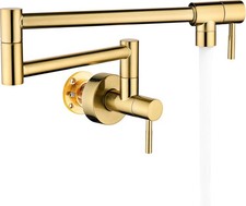 Fransiton Brushed Gold Pot Filler, Pot Filler Faucet Wall Mount, Brass Folding S