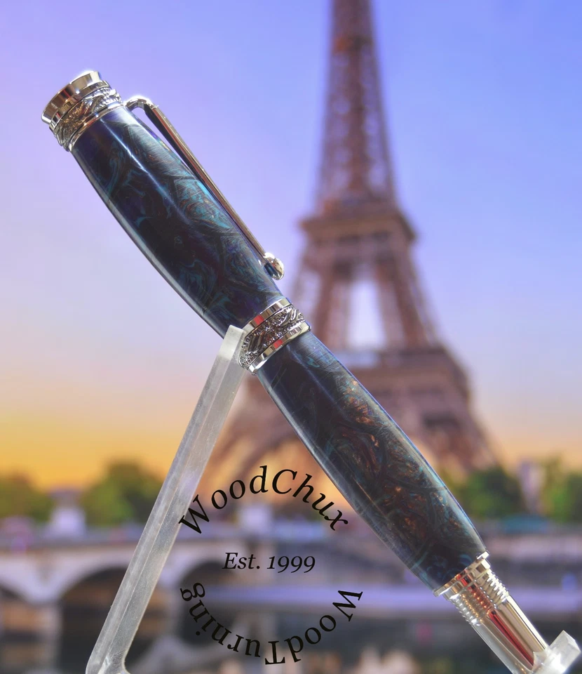 Bolígrafo hecho a mano escritura punta fuente arco escalera y resina azul púrpura 1587a Foto 4 de 4