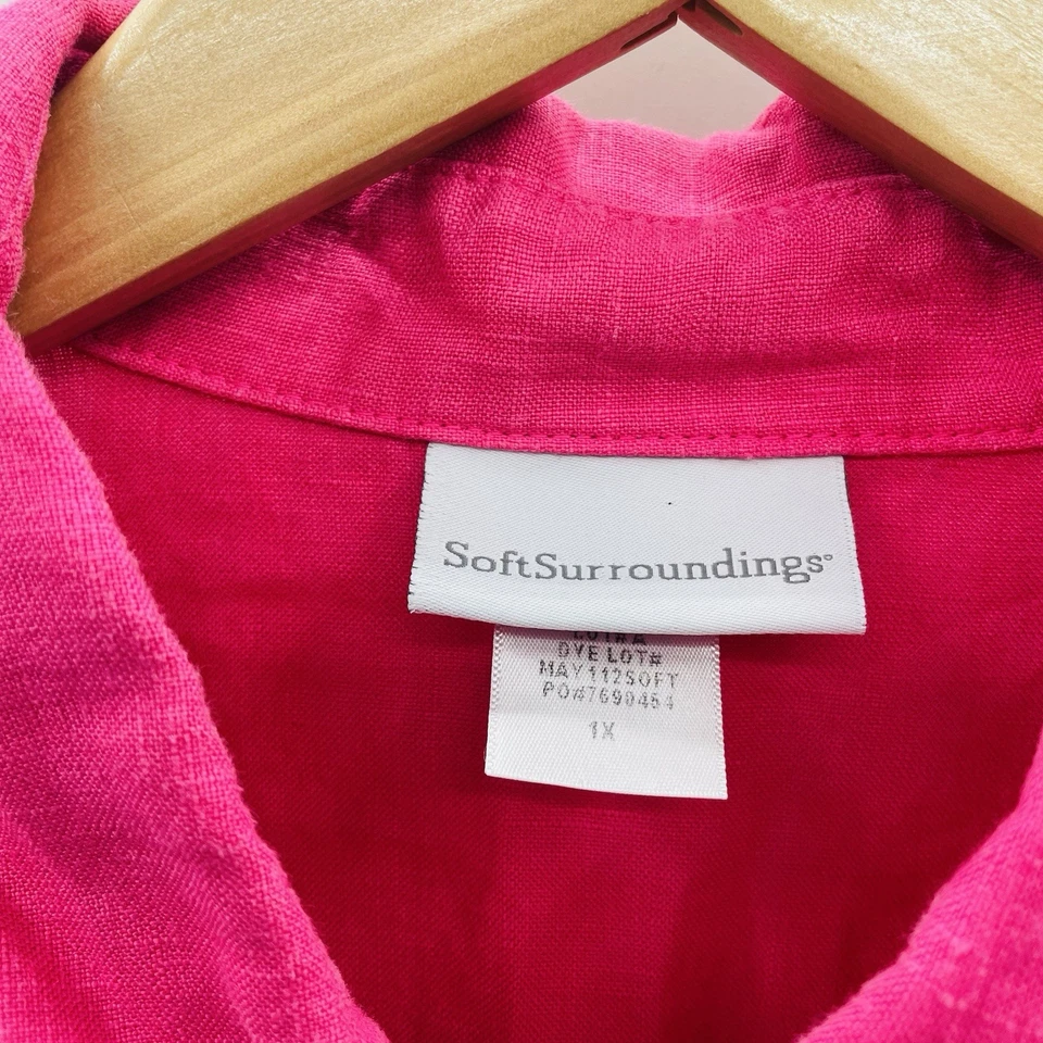 Top manga larga Soft Surroundings para mujer talla grande 1X 100 % lino con botones 573 Foto 4 de 4