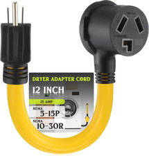 1 FT 5-15P to 10-30R 15Amp Dryer Adapter Cord Compatible Female Power Adapter 15