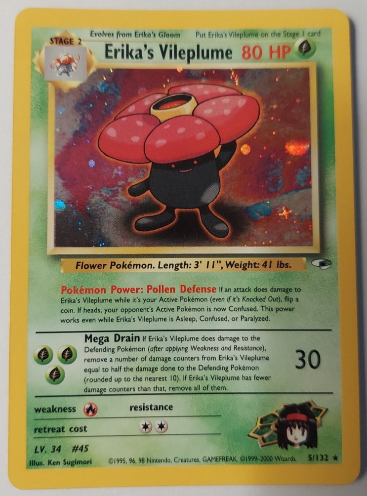 Erika's Vileplume Holo Pokemon Gym Heroes 5/132 LP