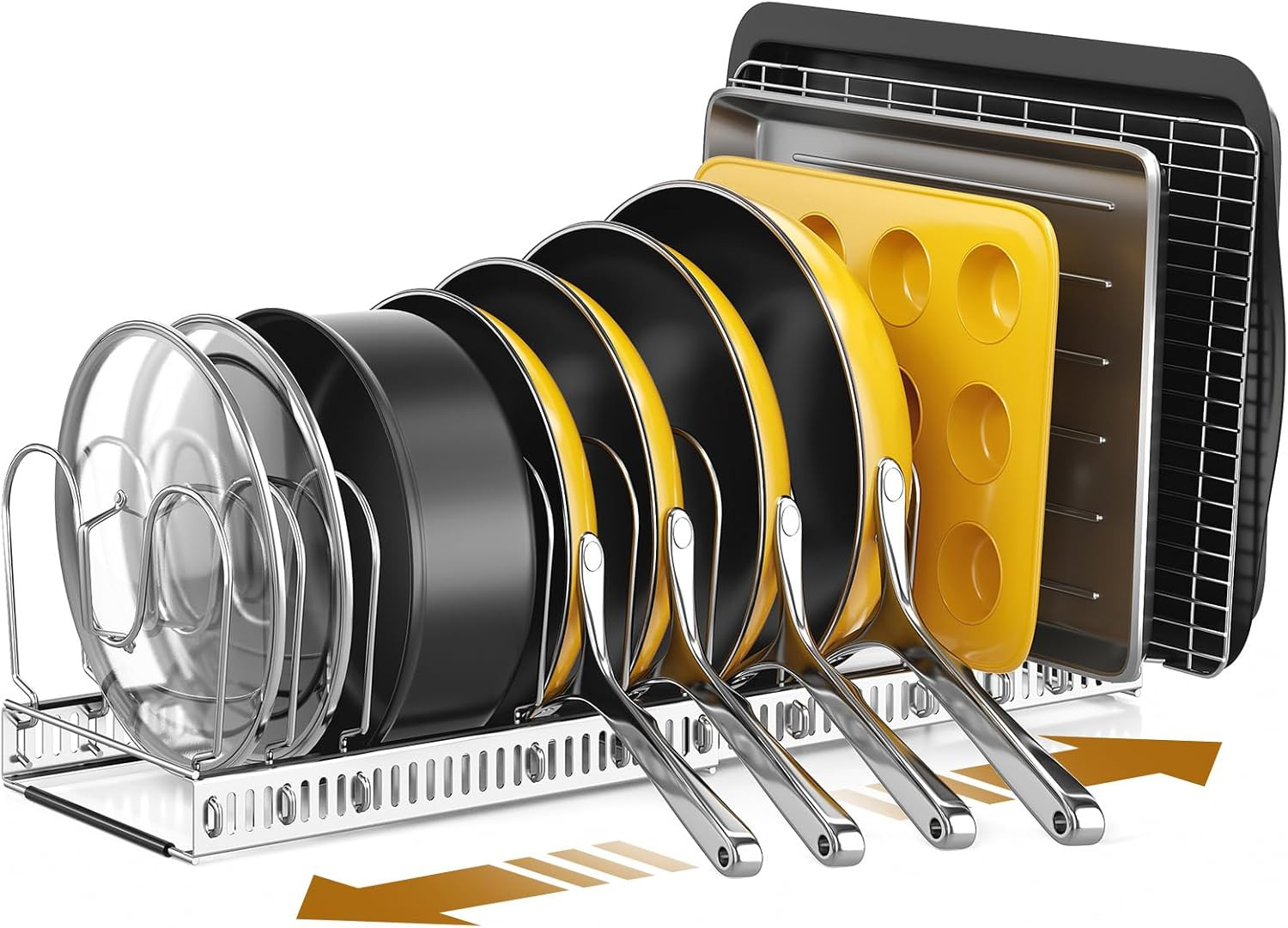 Pots and Pans Organizer under Cabinet with Pan Holder: Expandable 11.8"-22.8" Ki