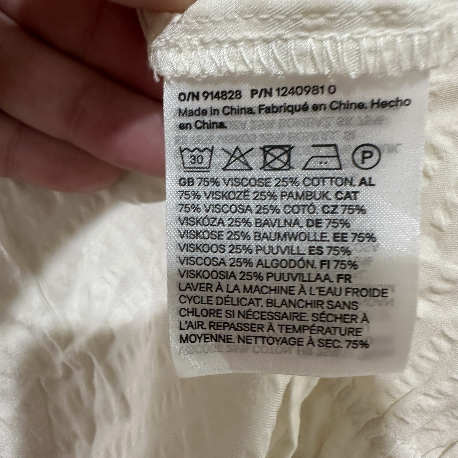 H&M Tie Strap Midi Dress Size Small White Textured Woven Ruffle Hem Viscose Boho thumbnail 7