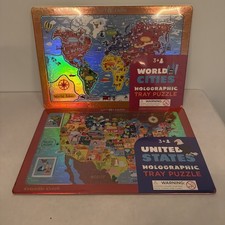 2 pk Crocodile Creek LIFT&LEARN United States & World Cities HOLOGRAPHIC Puzzles