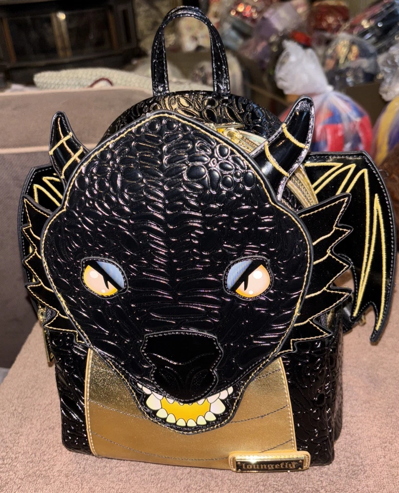 Loungefly BAM Exclusive Gold Fourth Wing Dragon Mini Backpack NWT - Image 2 of 4