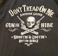 Skull Gun For Hire Dont Tread On Me Skull T-Shirt Black Streetwear - Size Large