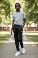 adidas Boys XL 15-16Y Black Striped Track Pants White Details Activewear