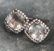 Sterling Silver Vermeil Two Stone CZ Ring Size 6.5